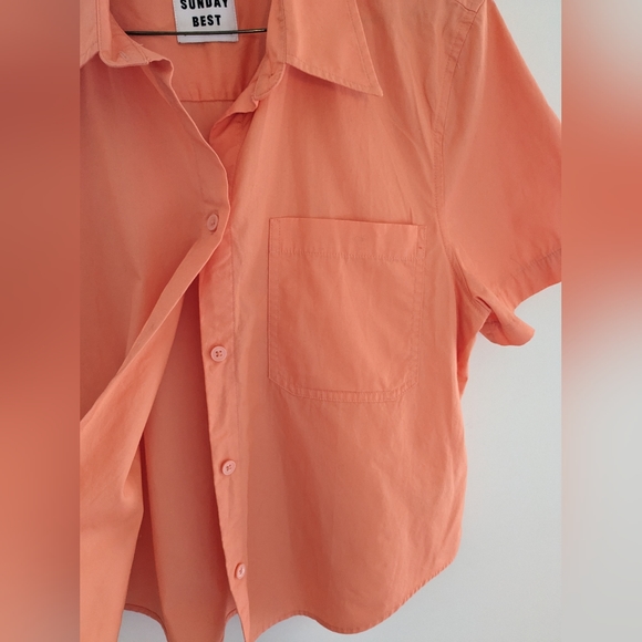 Aritzia Sunday Best Eliza Boxy Cropped Button Down Shirt Orange Size M - Picture 3 of 5